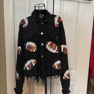 Brown corduroy Jacket with Sequin Football Patches